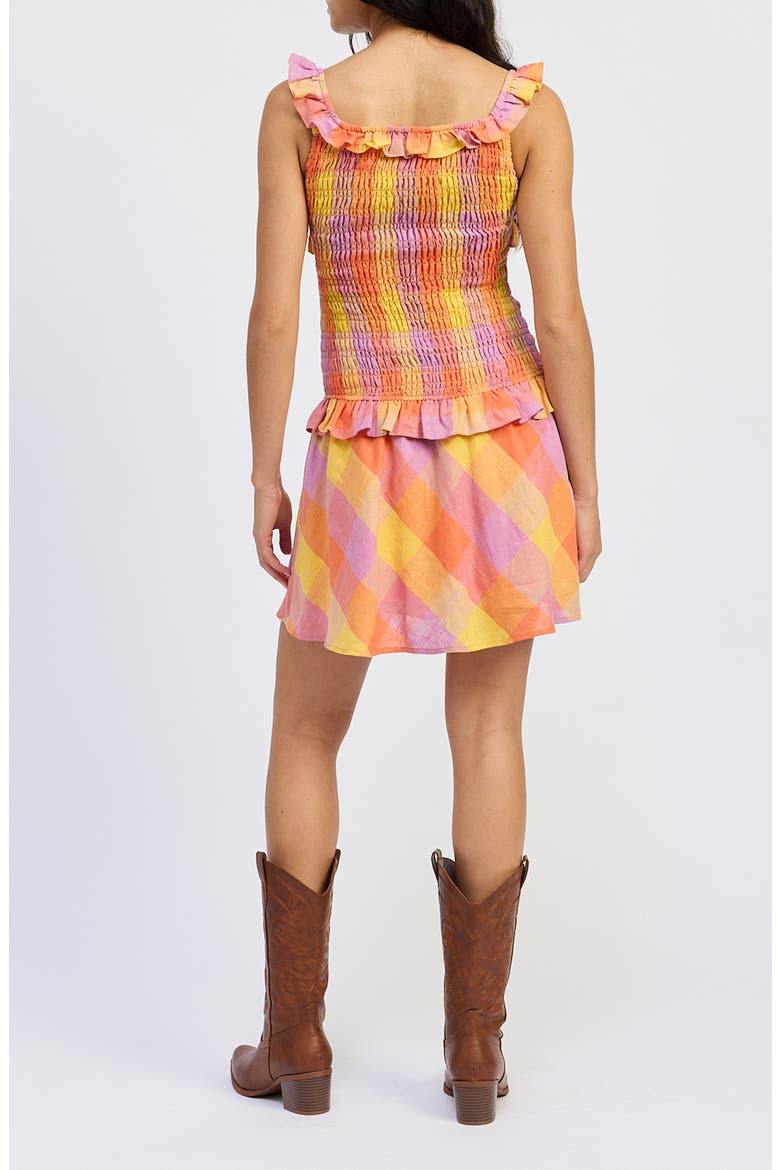 Juna Check Smocked Minidress, Alternate, color, ORANGE PINK MULTI