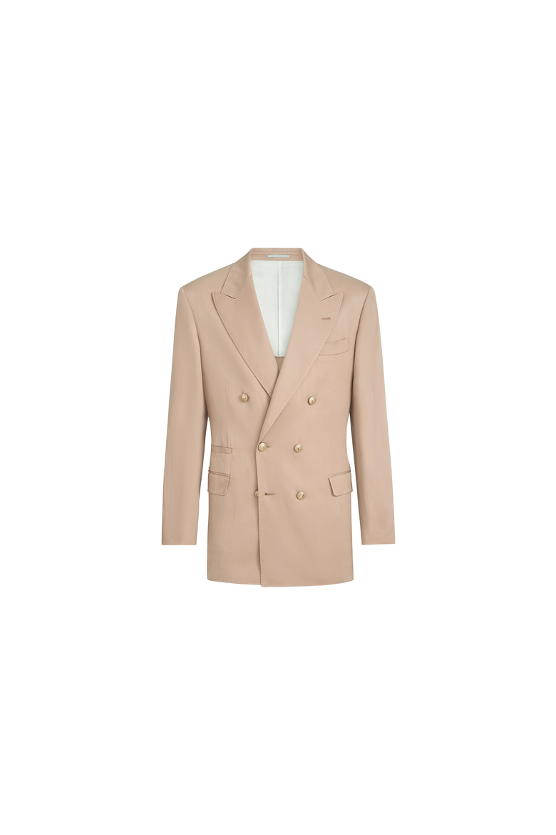 Délavé silk and linen gabardine one-and-a-half breasted Tailor blazer with metal buttons, Alternate, color, Tobacco