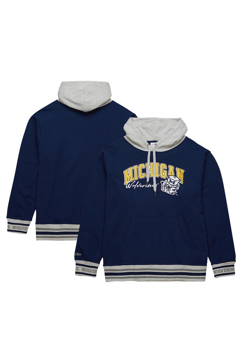 Men's Mitchell & Ness Navy Michigan Wolverines Arched Fleece Pullover Hoodie, Main, color, Navy