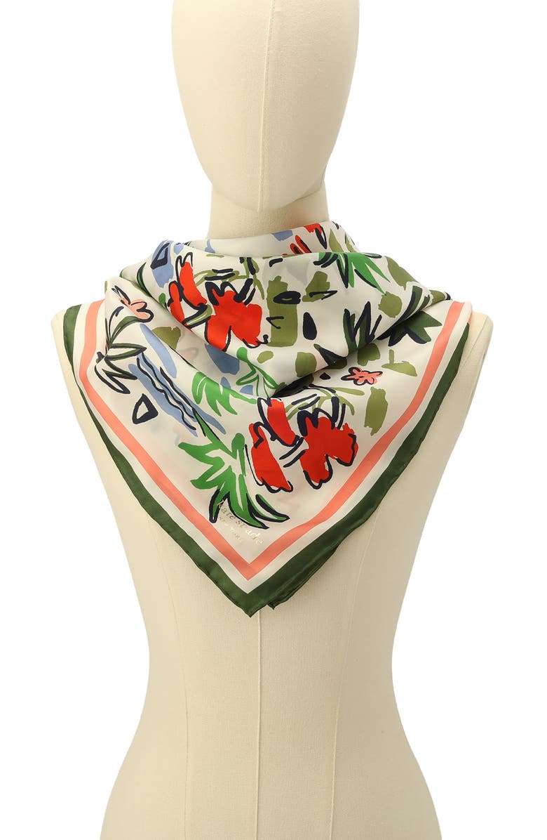 Kate Spade New York coastal scene silk square scarf, Alternate, color, 