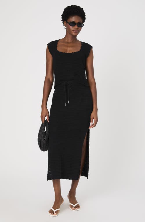 French Connection Nellis Open Stitch Short Sleeve Cotton Sweater In Black