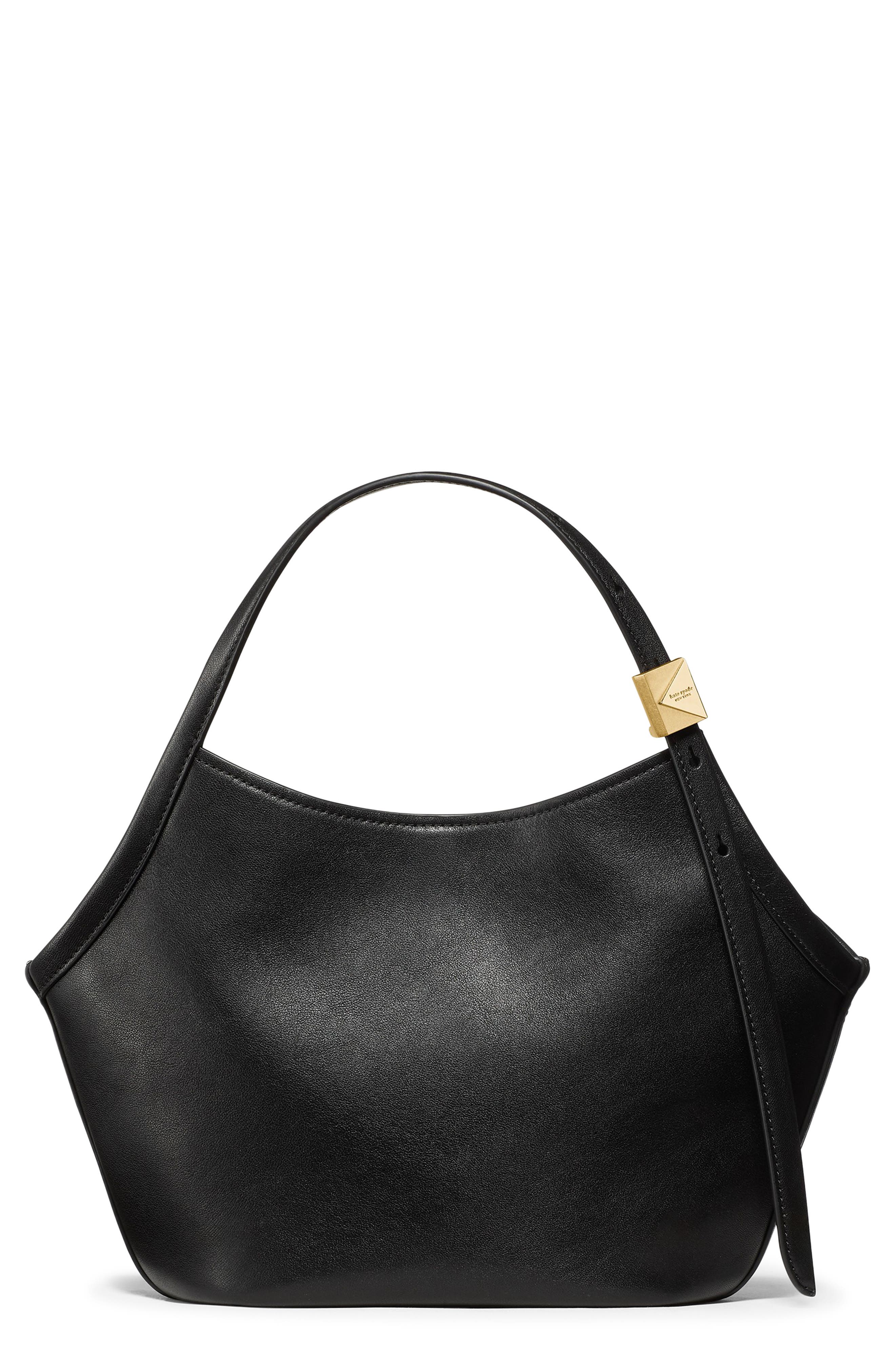 Kate Spade New York small deco fine grain leather tulip top handle bag, Main, color, Black