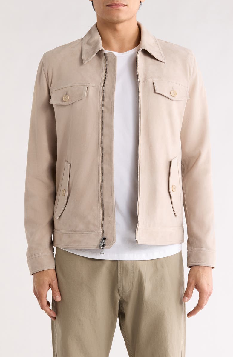 Bugatchi Suede Trucker Jacket, Main, color, Sand