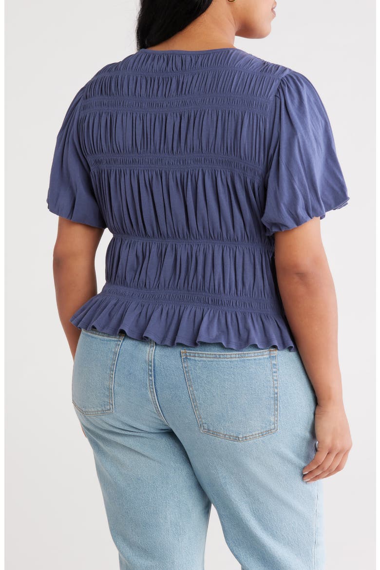 Shirred Puff Sleeve Cotton Top, Alternate, color, BLUE INDIGO