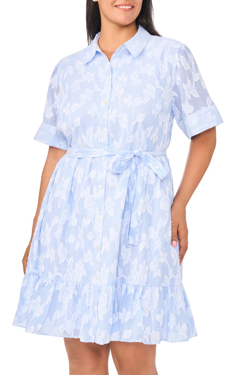 CeCe Tie Waist Mini Shirtdress, Alternate, color, Ultra White