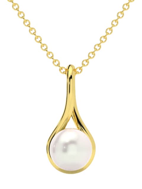 7mm Pearl Solitaire Pendant 14k Gold 18" Necklace 18mm Tall