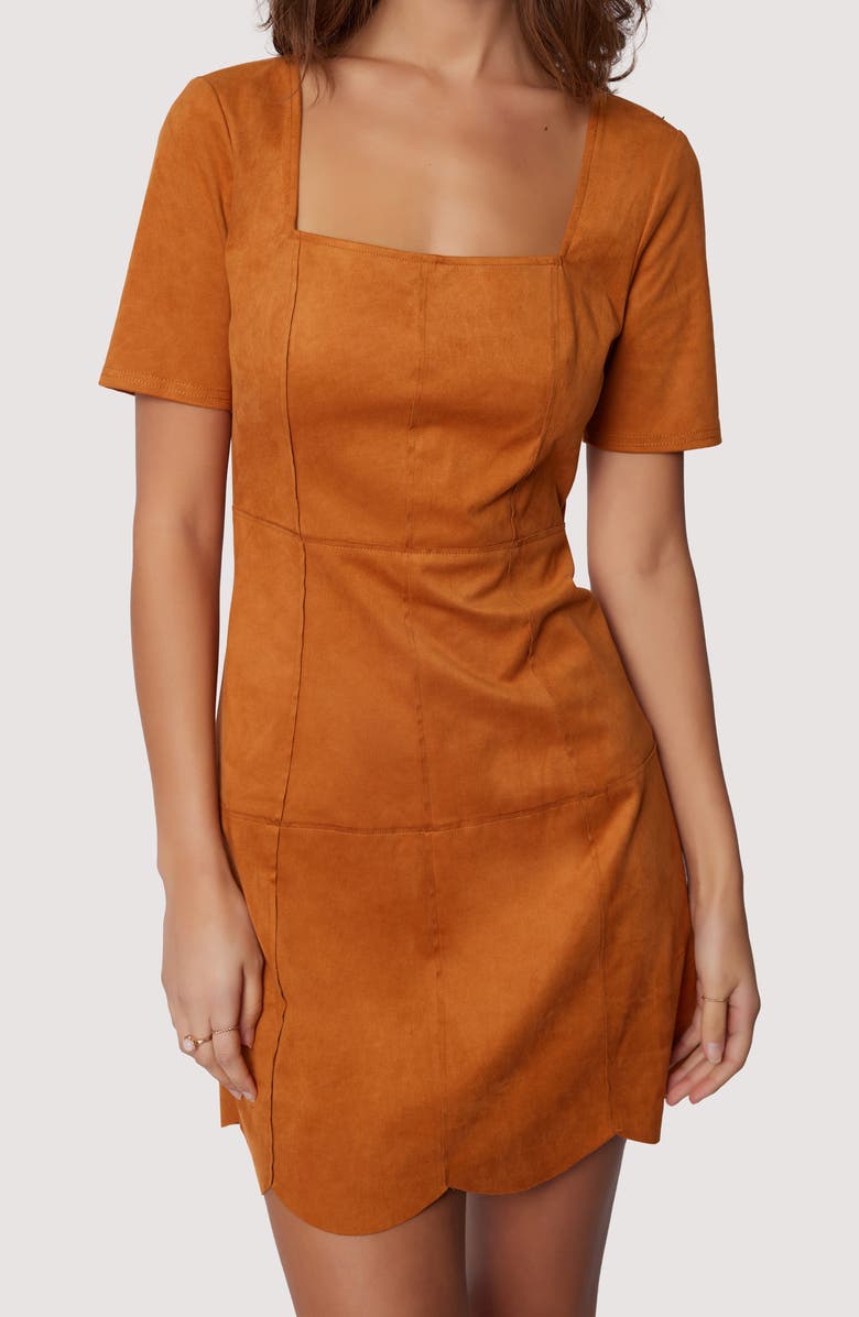 Lost + Wander Amore Faux Suede Minidress, Alternate, color, Caramel