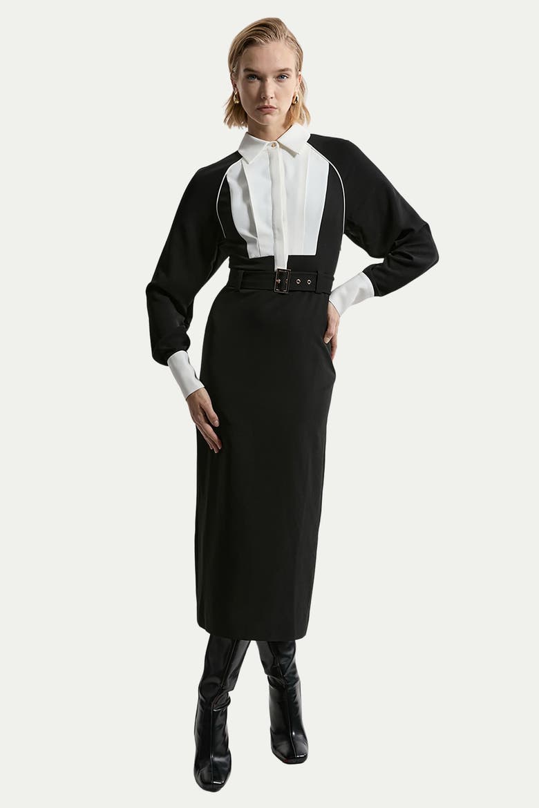 Twill Collared Woven Midi Dress, Main, color, Mono