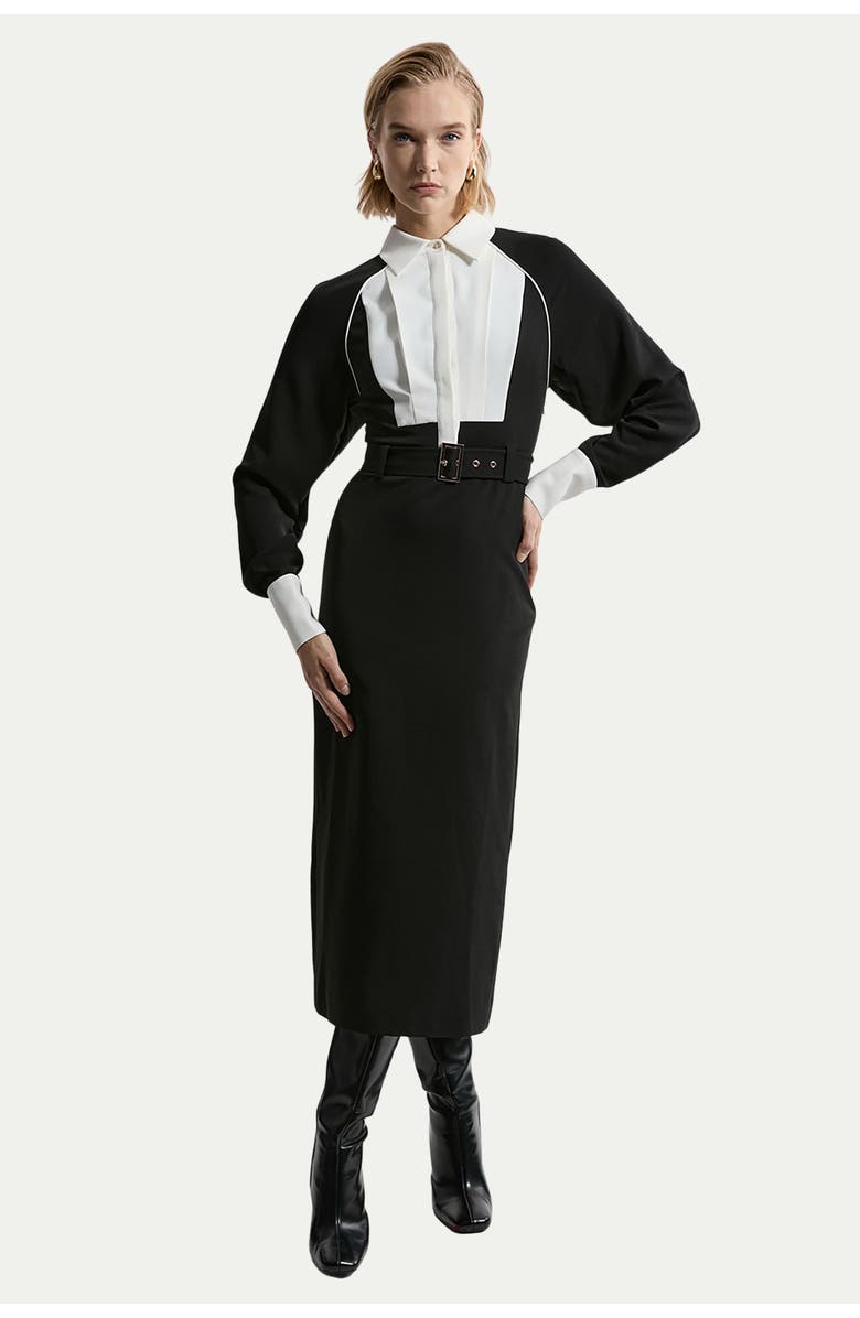 Karen Millen Twill Collared Woven Midi Dress, Main, color, Mono