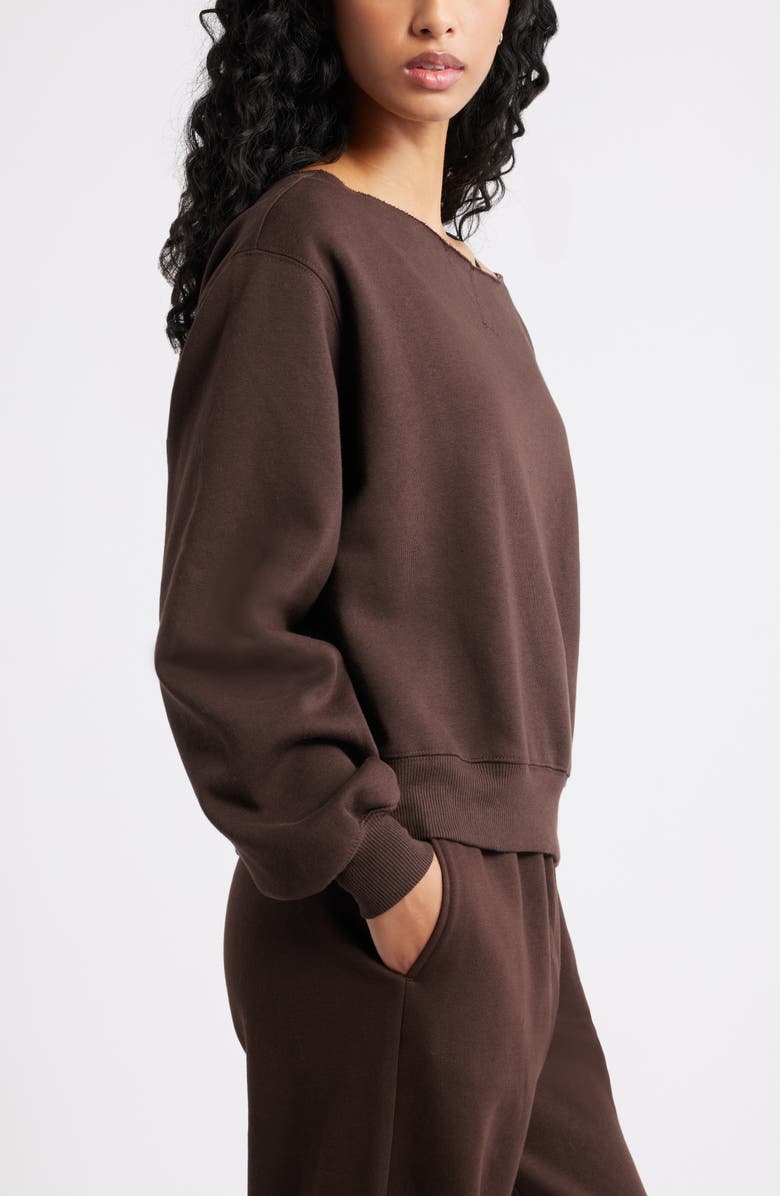 BP. Fleece Detail Off the Shoulder Sweatshirt, Alternate, color, Brown Coffee