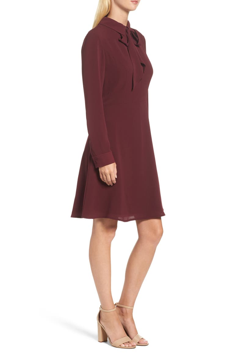Crepe Bow Fit & Flare Dress, Alternate, color, WINE