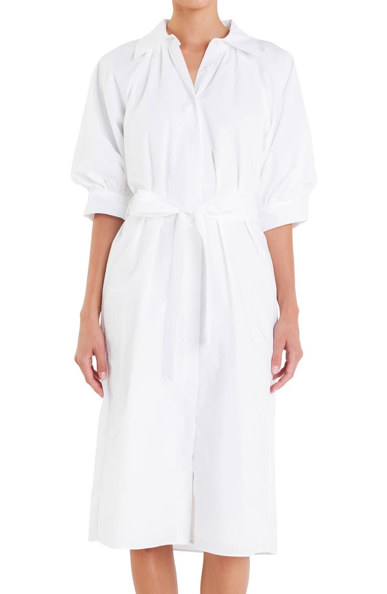 English Factory Tie Belt Shirtdress, Alternate, color, White
