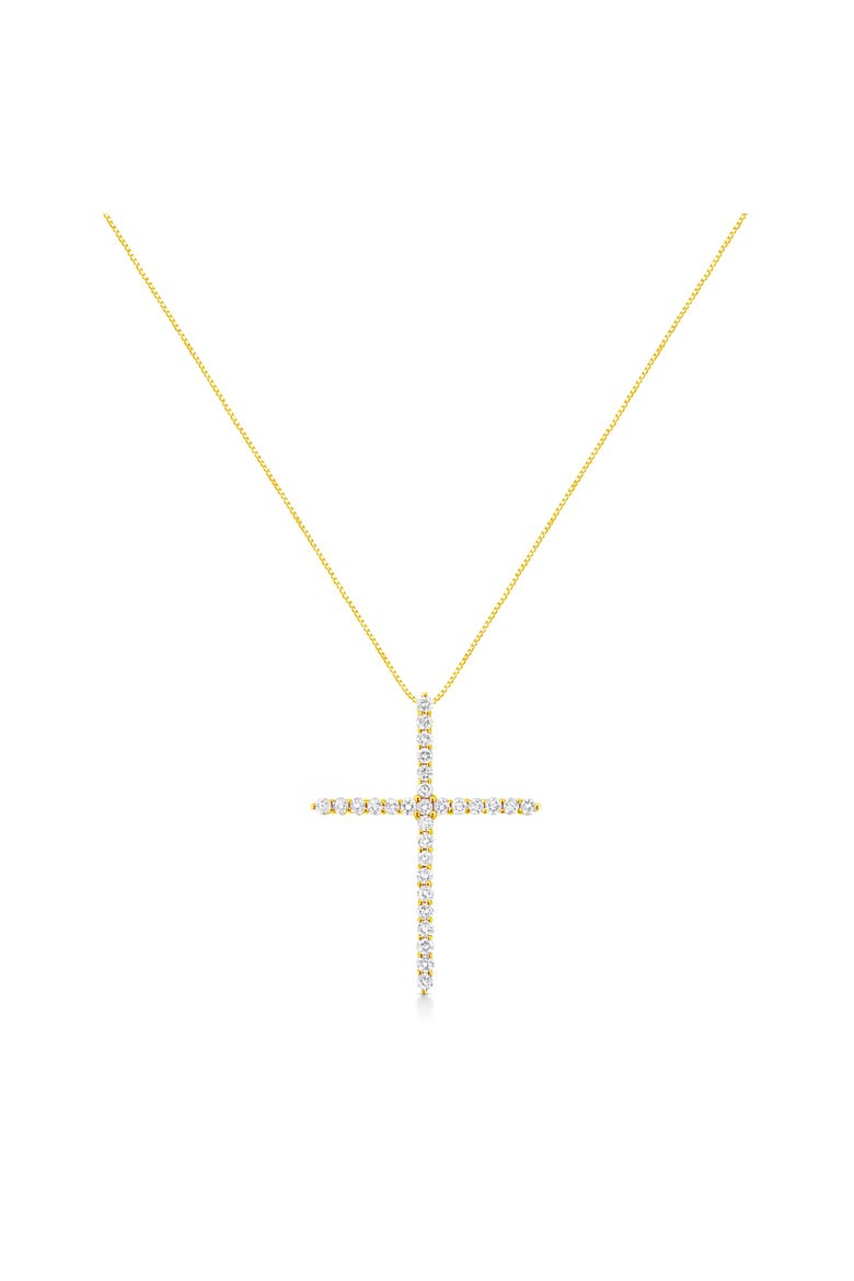 10K Yellow Gold Plated Silver 3.0 Cttw Diamond Cross 18" Pendant Necklace, Alternate, color, Yellow