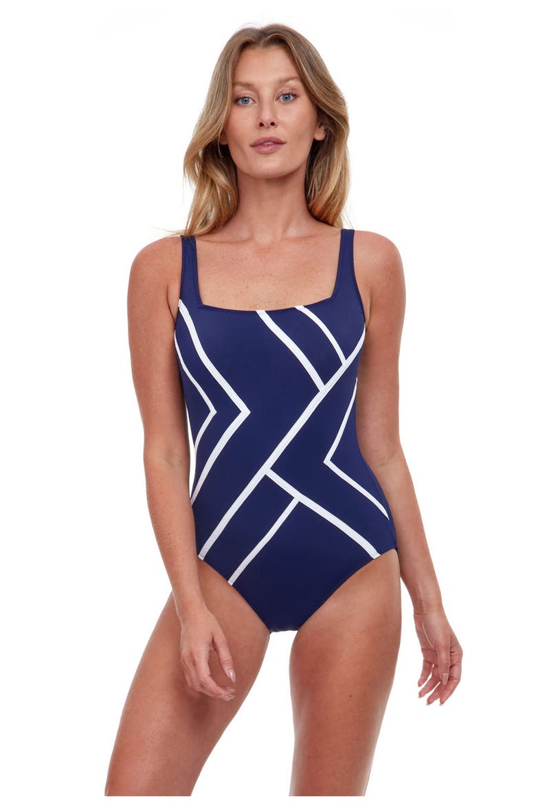Mirage Square Neck One Piece Swimsuit, Main, color, Navy White