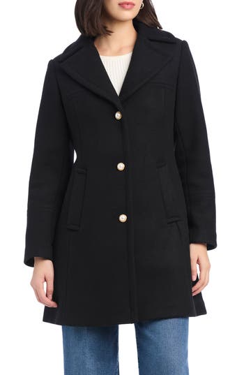 Kate Spade New York Single Breasted Wool Blend Coat In Black