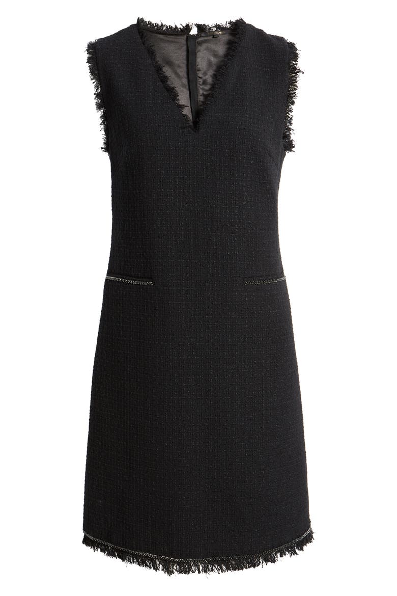 Dale Chain Trim Sleeveless Cotton Blend Tweed Sheath Dress, Alternate, color, BLACK
