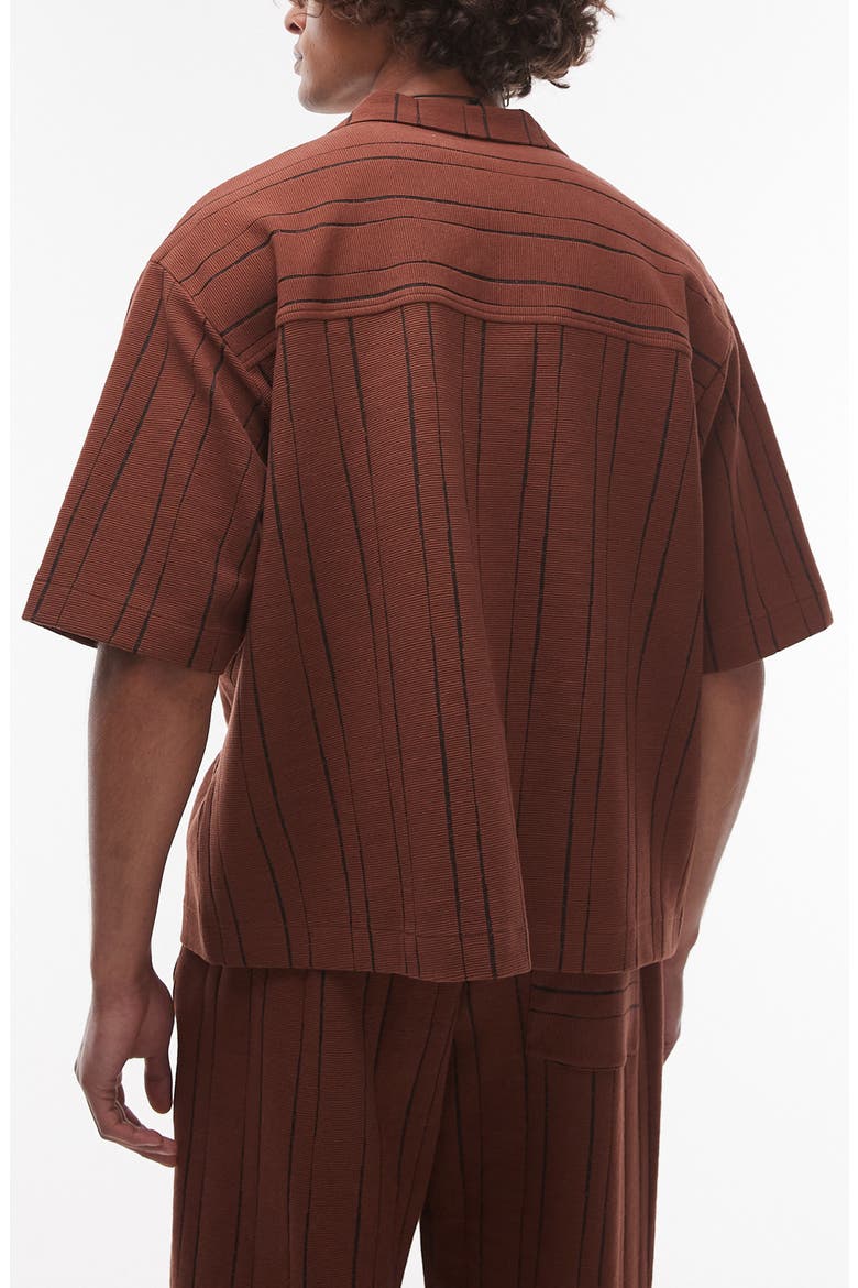 Oversize Stripe Textured Cotton Blend Knit Camp Shirt, Alternate, color, BROWN