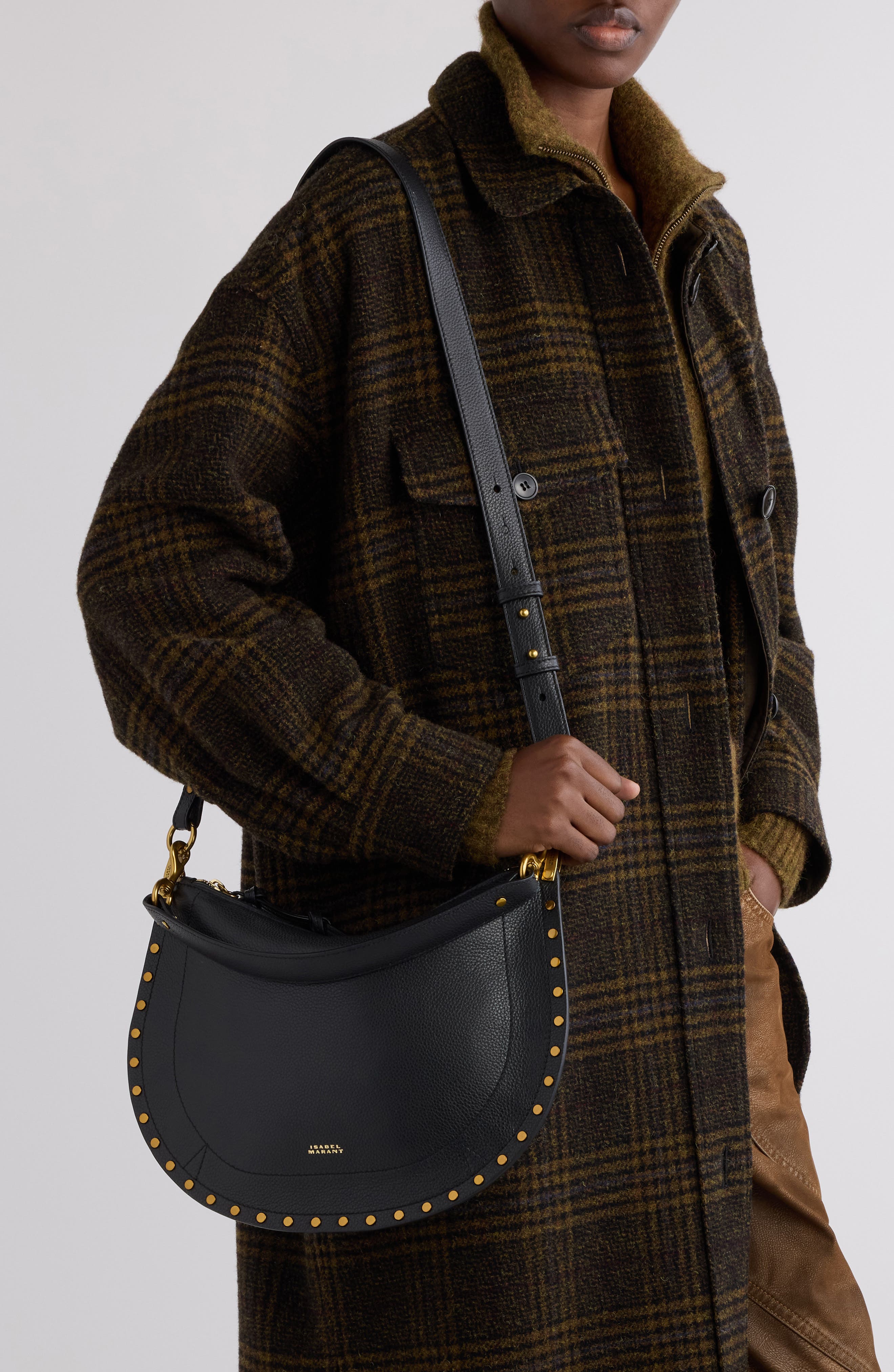 Isabel Marant Oskan Soft Zipped Leather Crossbody Bag, Alternate, color, Black