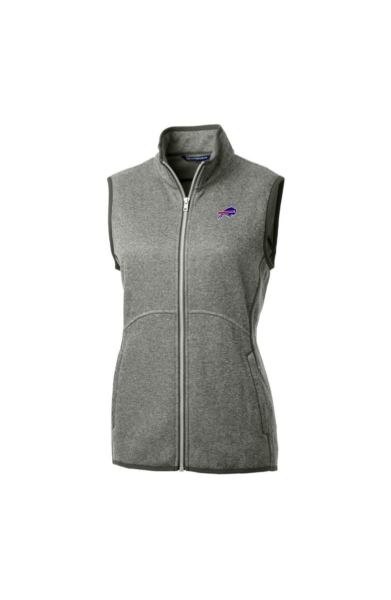 Cutter & Buck Women's Cutter & Buck Heathered Gray Buffalo Bills Mainsail Sweater-Knit Full-Zip Vest, Alternate, color,