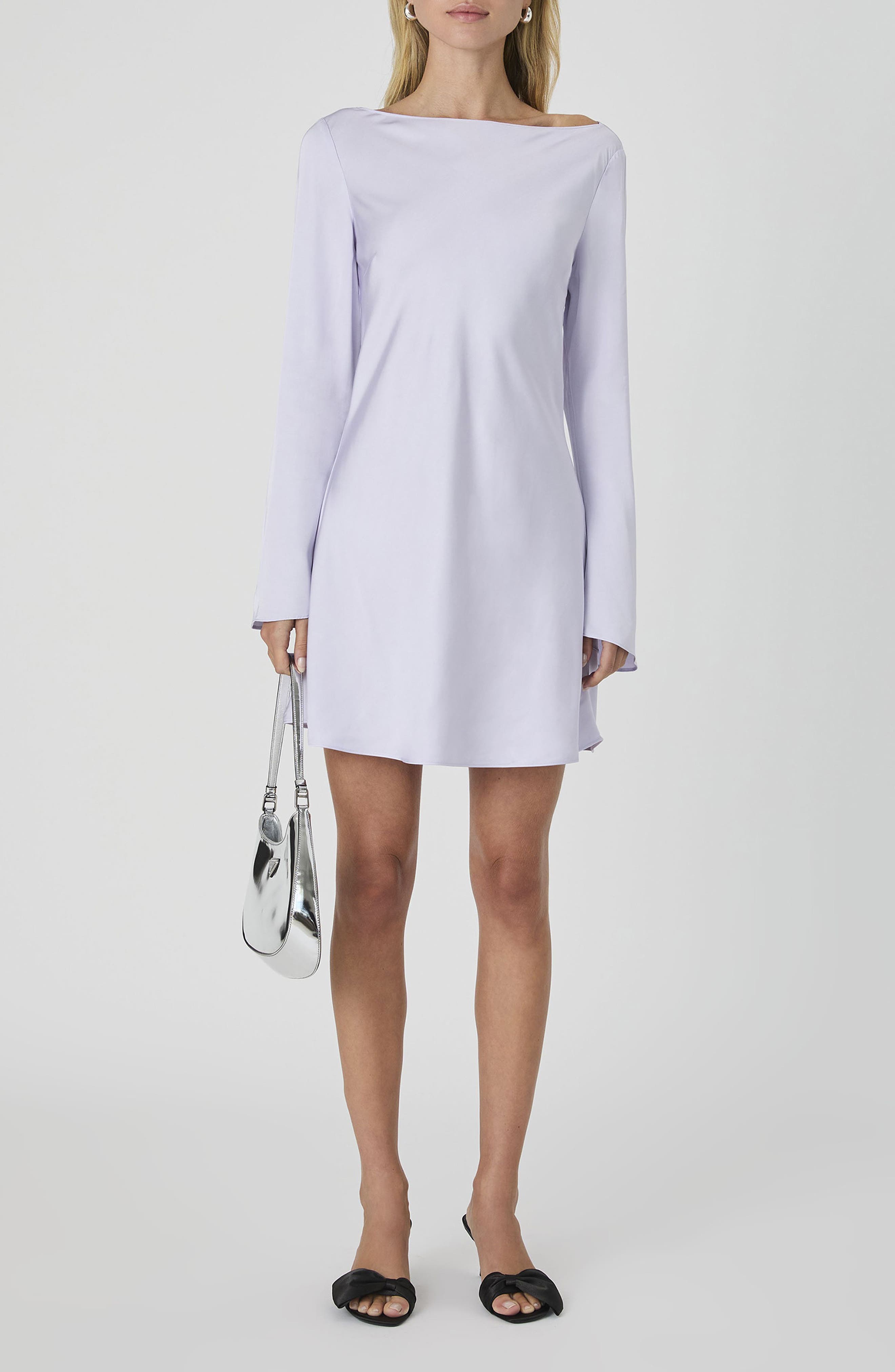 French Connection Ennis Long Sleeve Satin Minidress in Lavender 