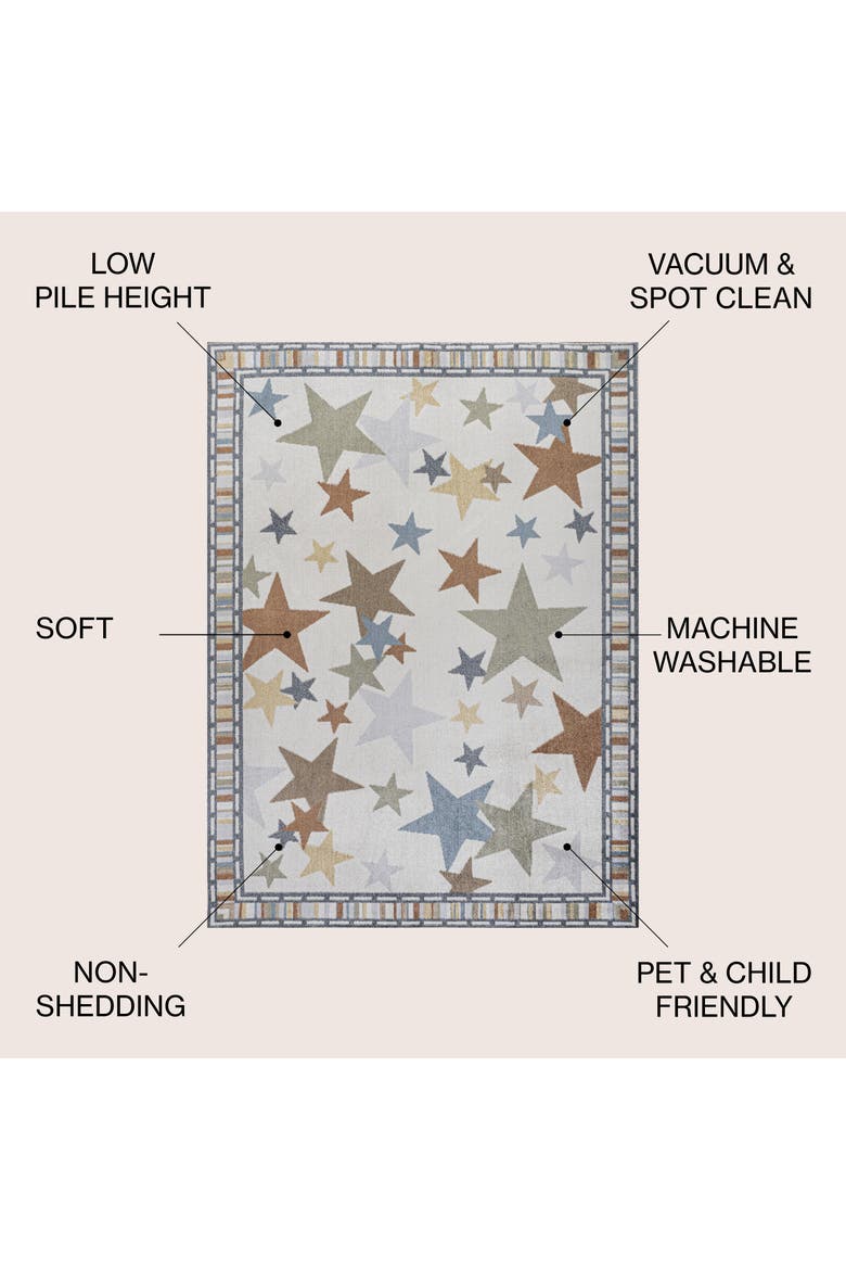Star Gazer Geometric Machine-Washable Area Rug, Alternate, color, Ivory/Blue/Orange