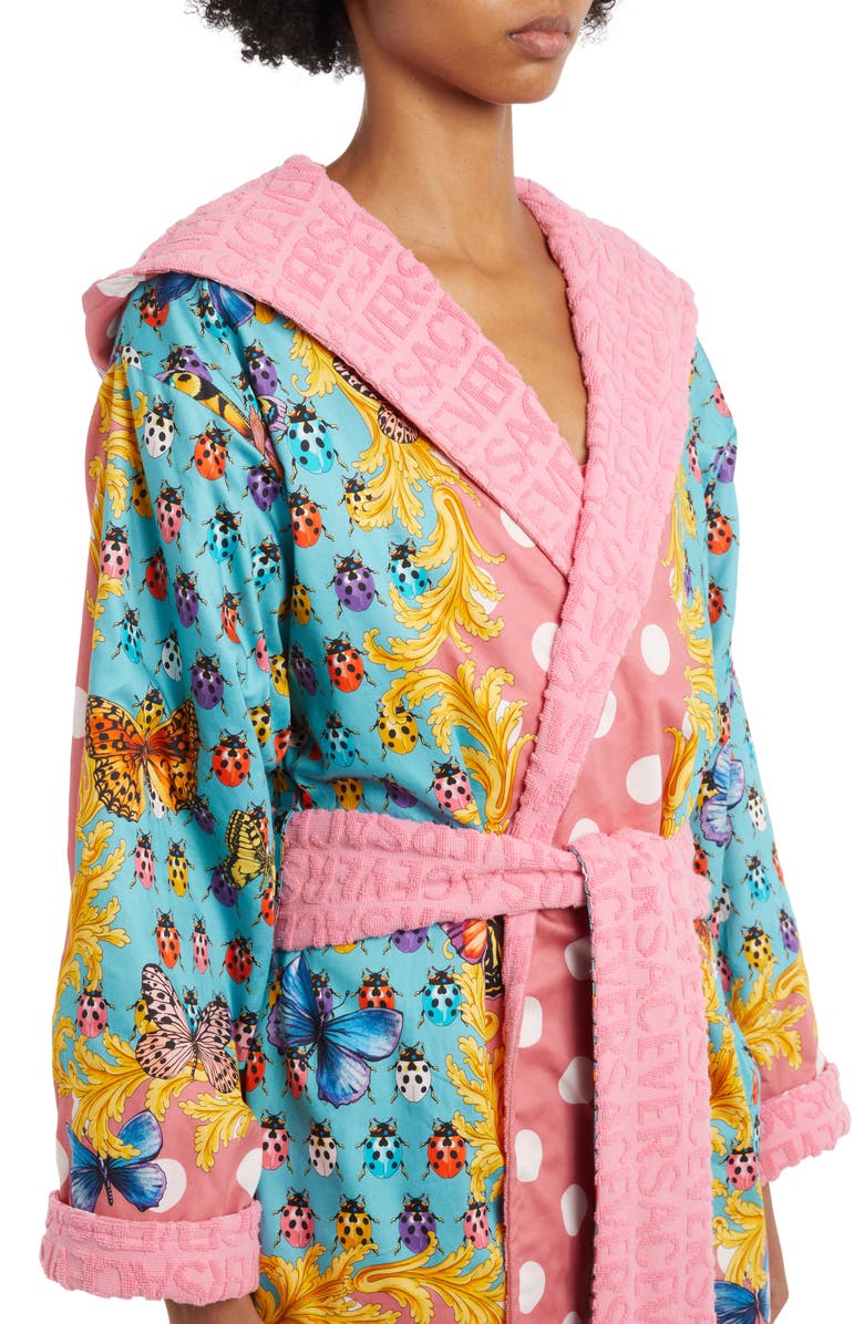 Versace Short Cotton Hooded Robe, Alternate, color, 