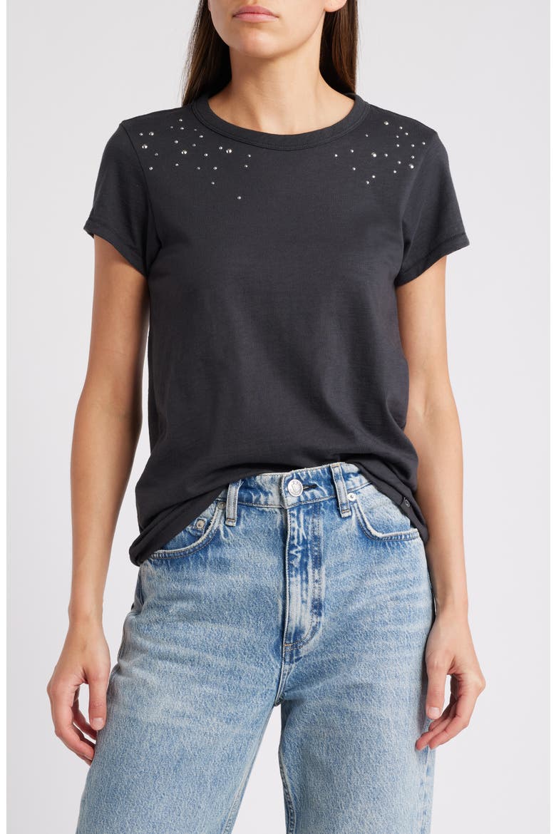 Studded Cotton Crewneck T-Shirt, Main, color, BLACK