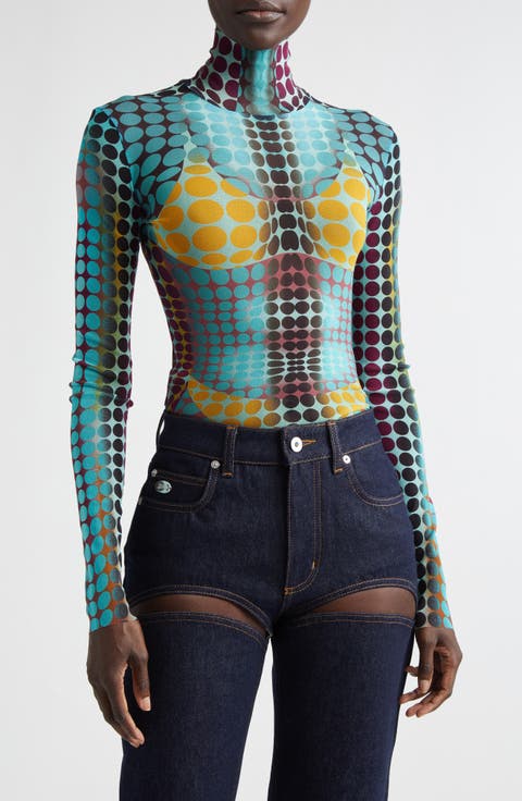 Re-Edition Polka Dot Trompe l'Oeil Long Sleeve Mesh Top