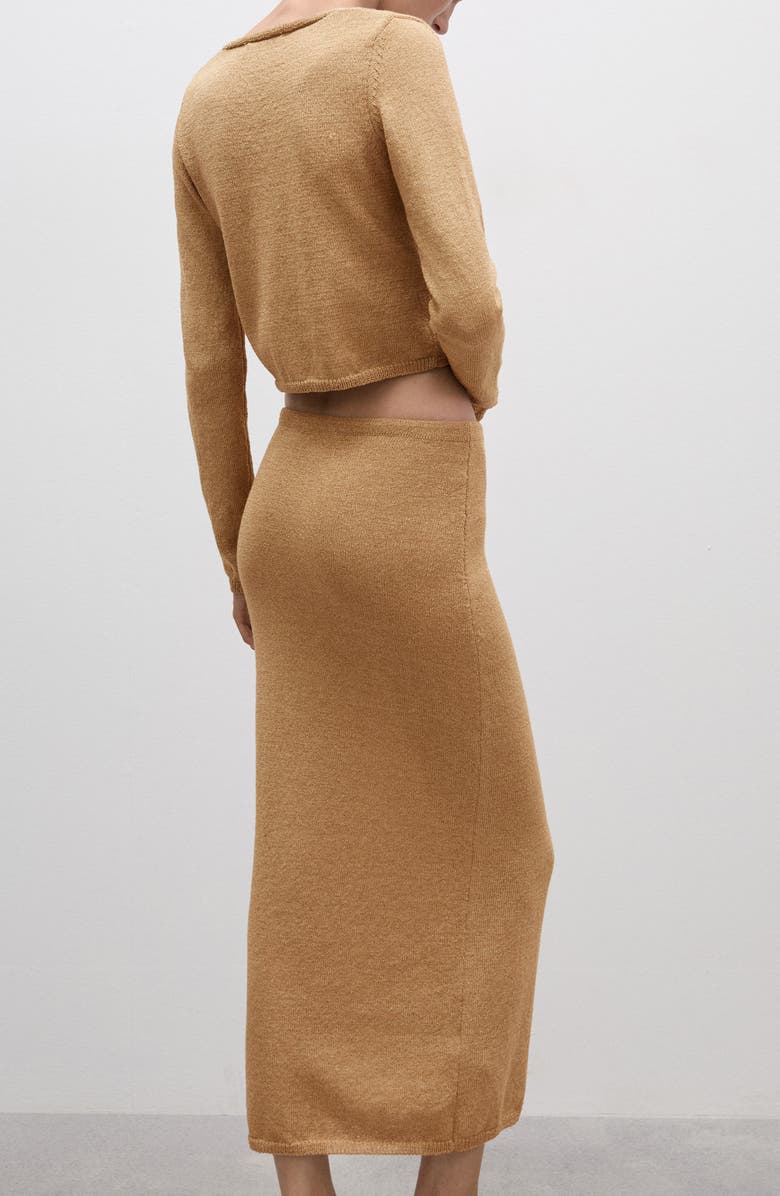 MANGO Drawstring Cotton Blend Knit Midi Skirt, Alternate, color,