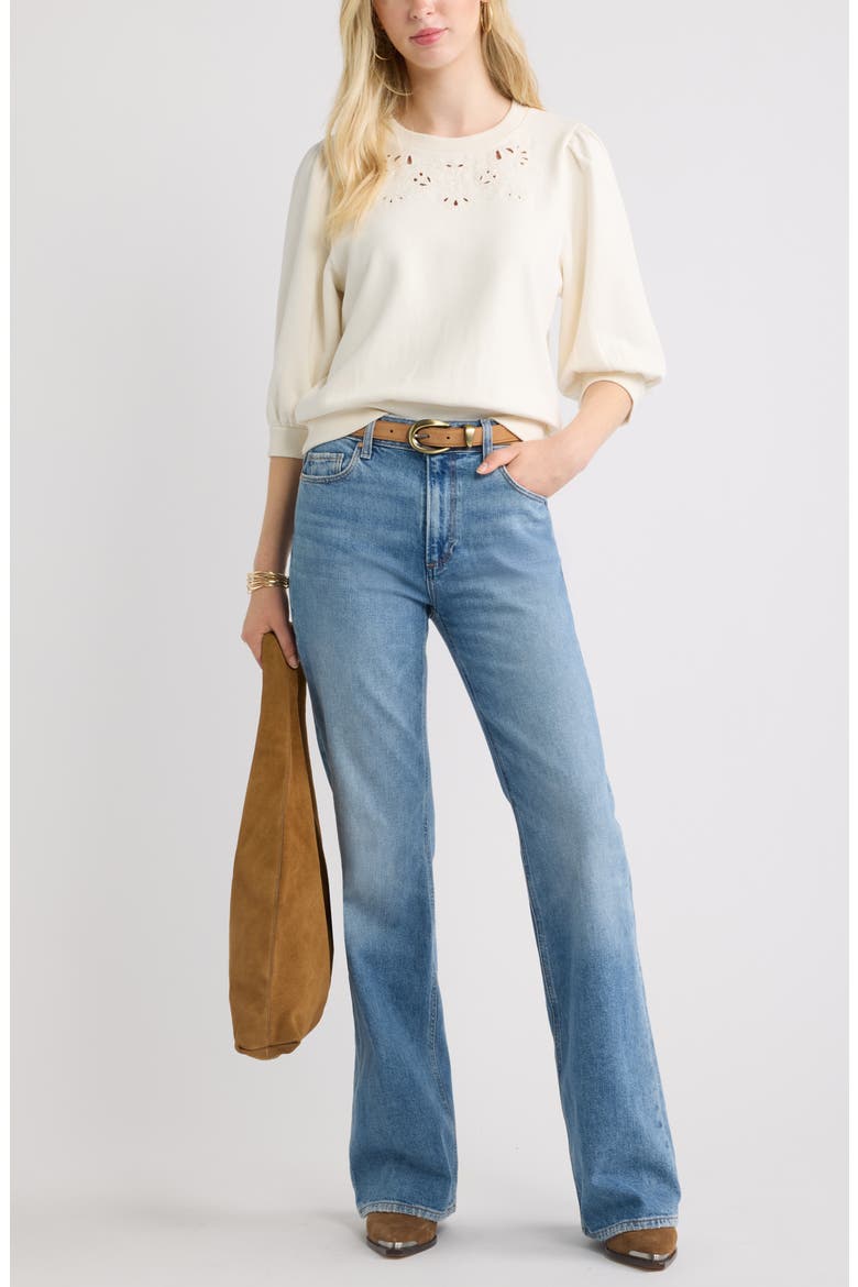 Cutwork Eyelet Sweatshirt, Alternate, color, IVORY EGRET