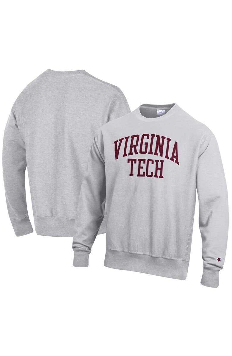 Champion Men's Champion Heathered Gray Virginia Tech Hokies Arch Reverse Weave Pullover Sweatshirt, Main, color, 