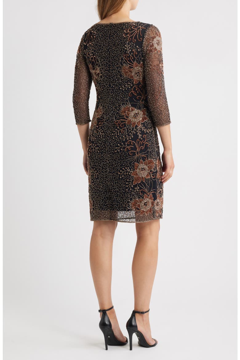 Beaded V-Neck Cocktail Dress, Alternate, color, BLACK/ COPPER