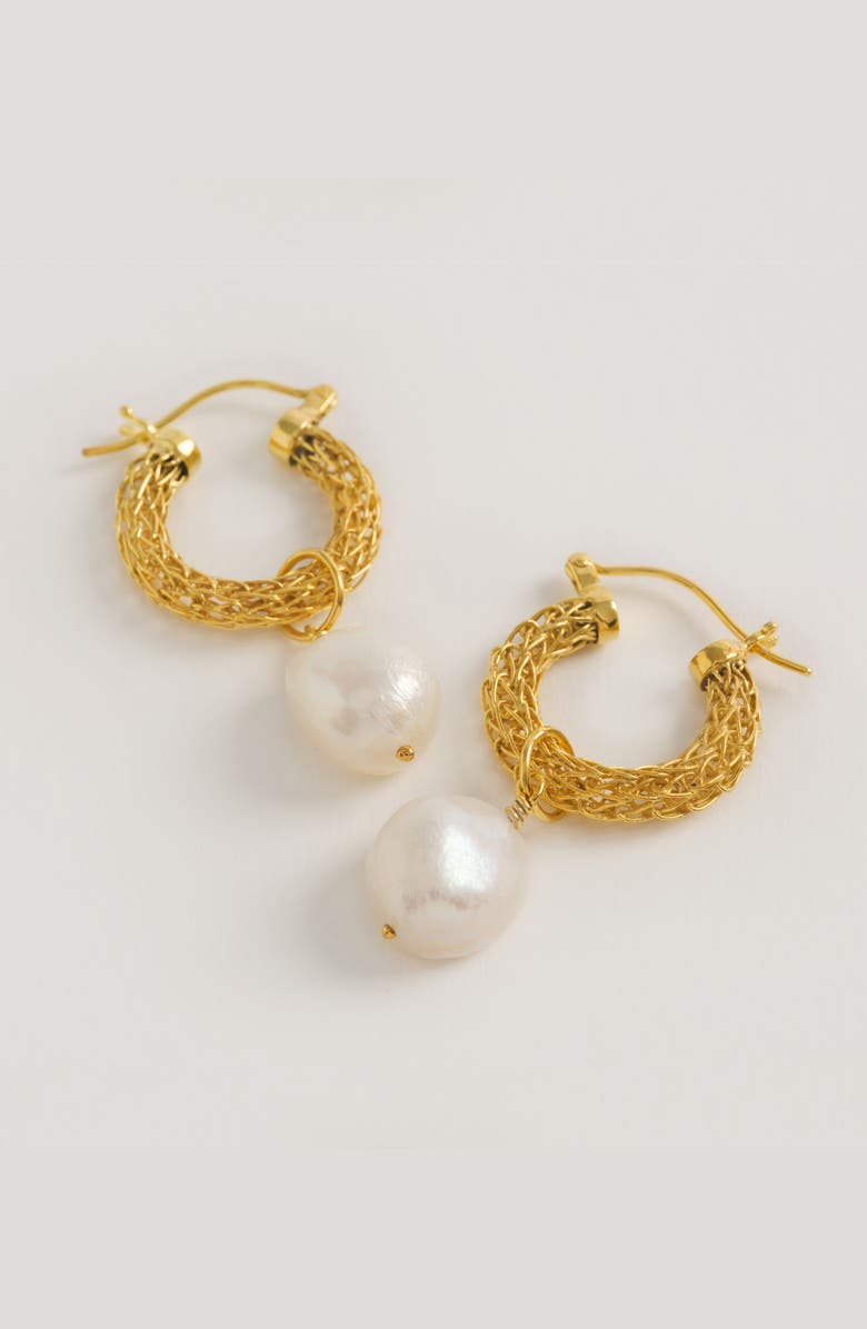 Freya Rose Gold Weave Mini Hoops with Baroque Pearl, Alternate, color, 