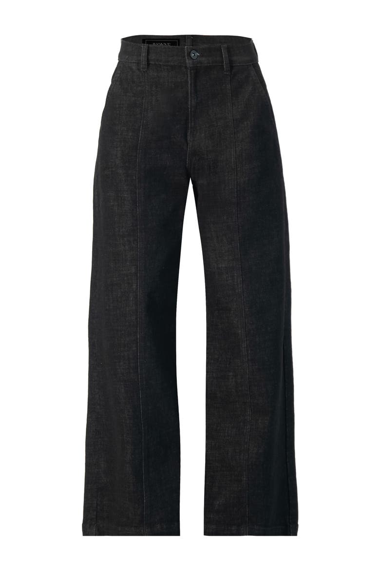High-Waisted Wide-Leg Denim Jeans, Alternate, color, Black