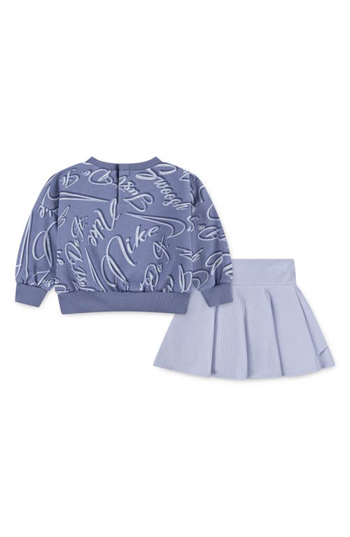Nike Swoosh Print Sweatshirt & Dri-fit Skort Set In Blue