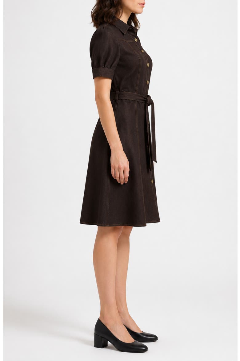 Denim Short Sleeve Shirtdress, Alternate, color, CHOCOLATE