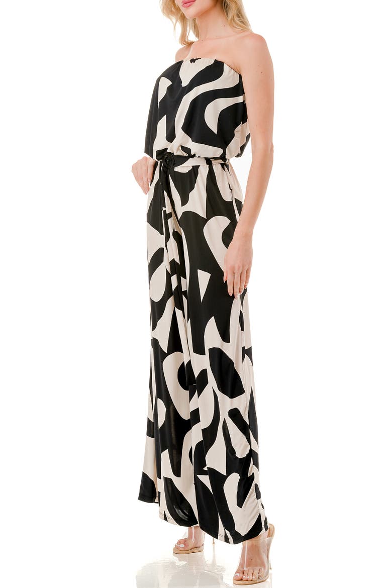 Printed Wide Leg Strapless Jumpsuit, Alternate, color, BLACK/ WHITE