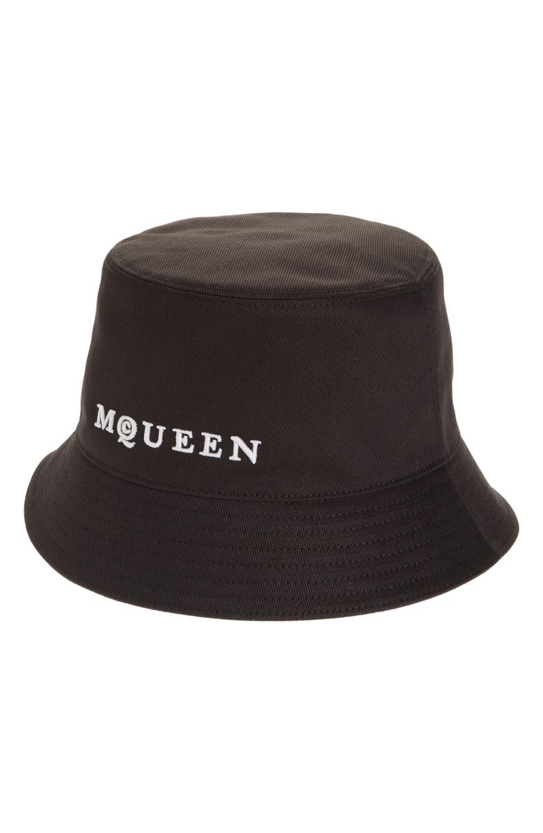 McQueen Logo Embroidered Bucket Hat, Main, color, Black/ Ivory
