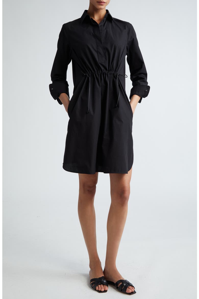 Gathered Poplin Shirtdress, Main, color, BLACK