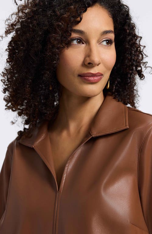 Foxcroft Agnes Faux Leather Long Sleeve Popover Top In Brown