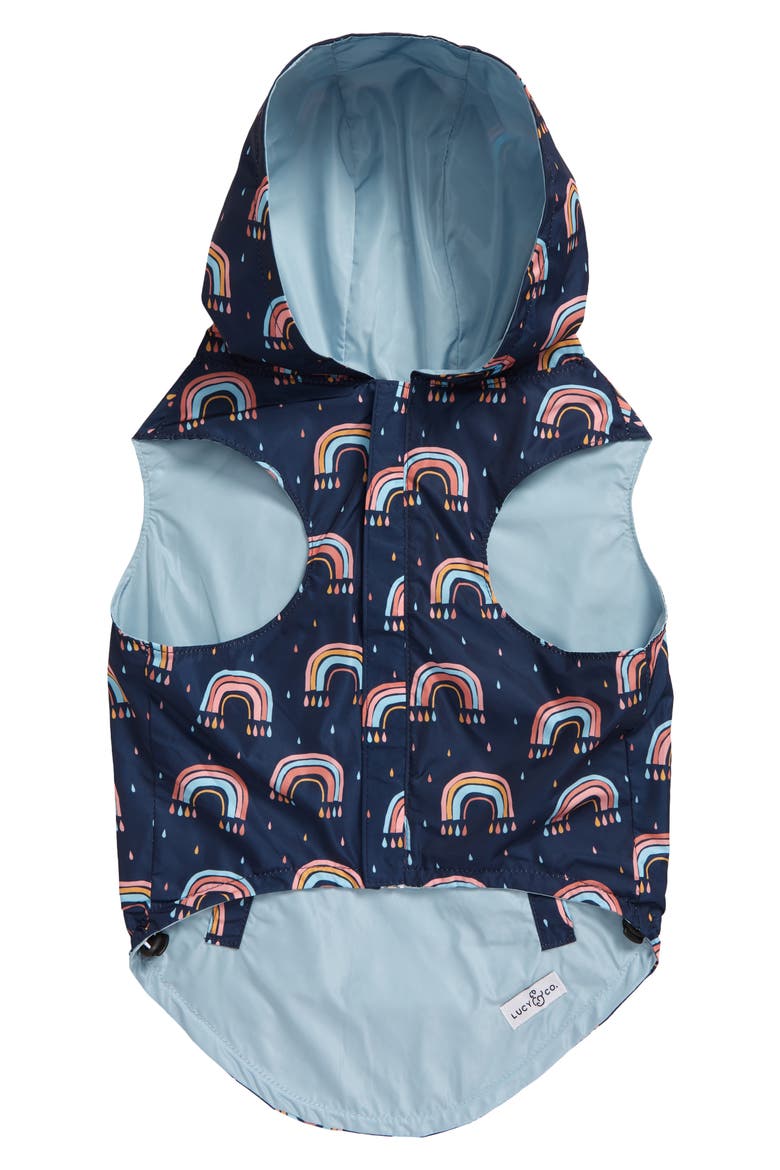 The Over the Rainbow Reversible Dog Raincoat, Alternate, color, NAVY