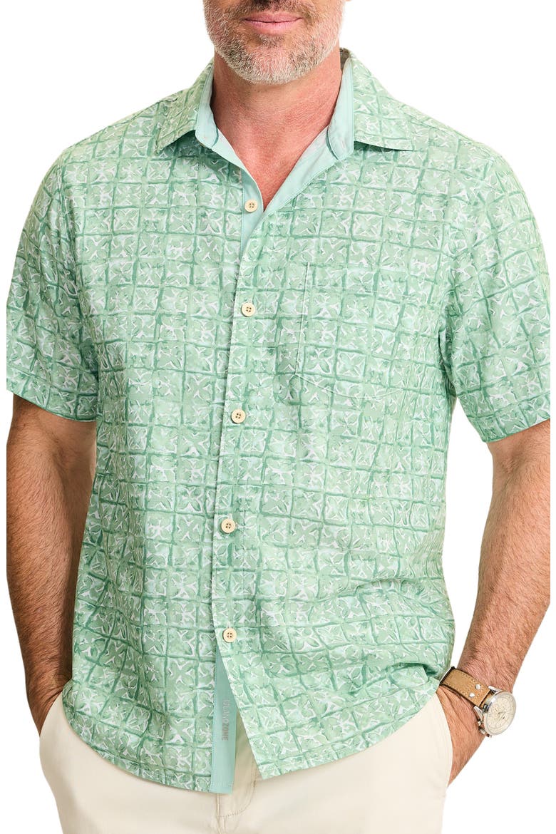 Coastal Ease Carrico Tiles IslandZone® Short Sleeve Button-Up Shirt, Main, color, ZEPHYR GREEN