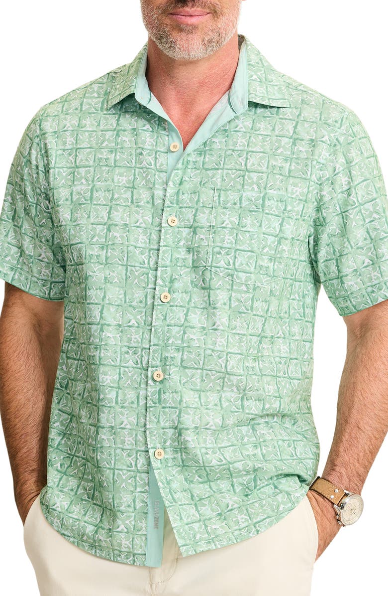 Tommy Bahama Coastal Ease Carrico Tiles IslandZone<sup>®</sup> Short Sleeve Button-Up Shirt, Main, color, Zephyr Green
