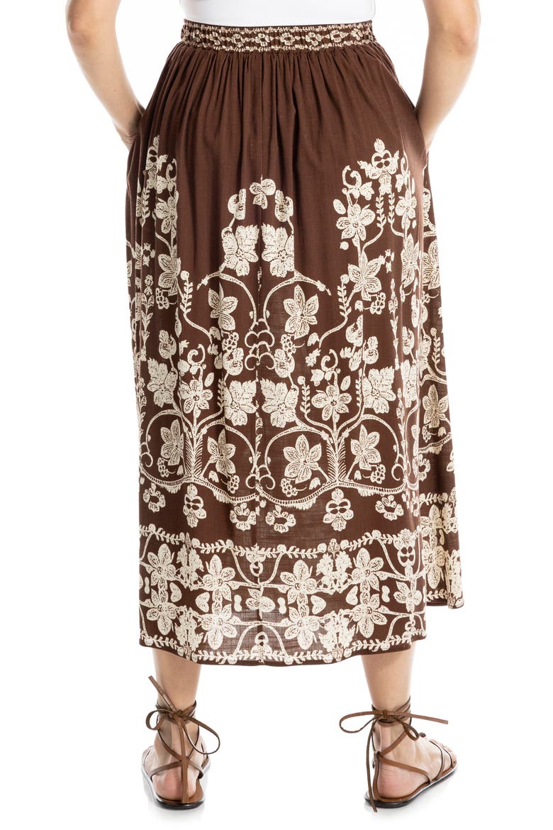 Floral Midi Skirt, Alternate, color, BROWN/ CRM MORDIC ELEGANCE