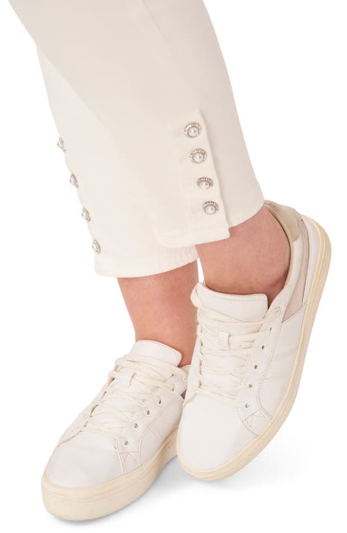 Cece Straight Leg Ankle Jeans With Faux Pearl Detail In Neutral