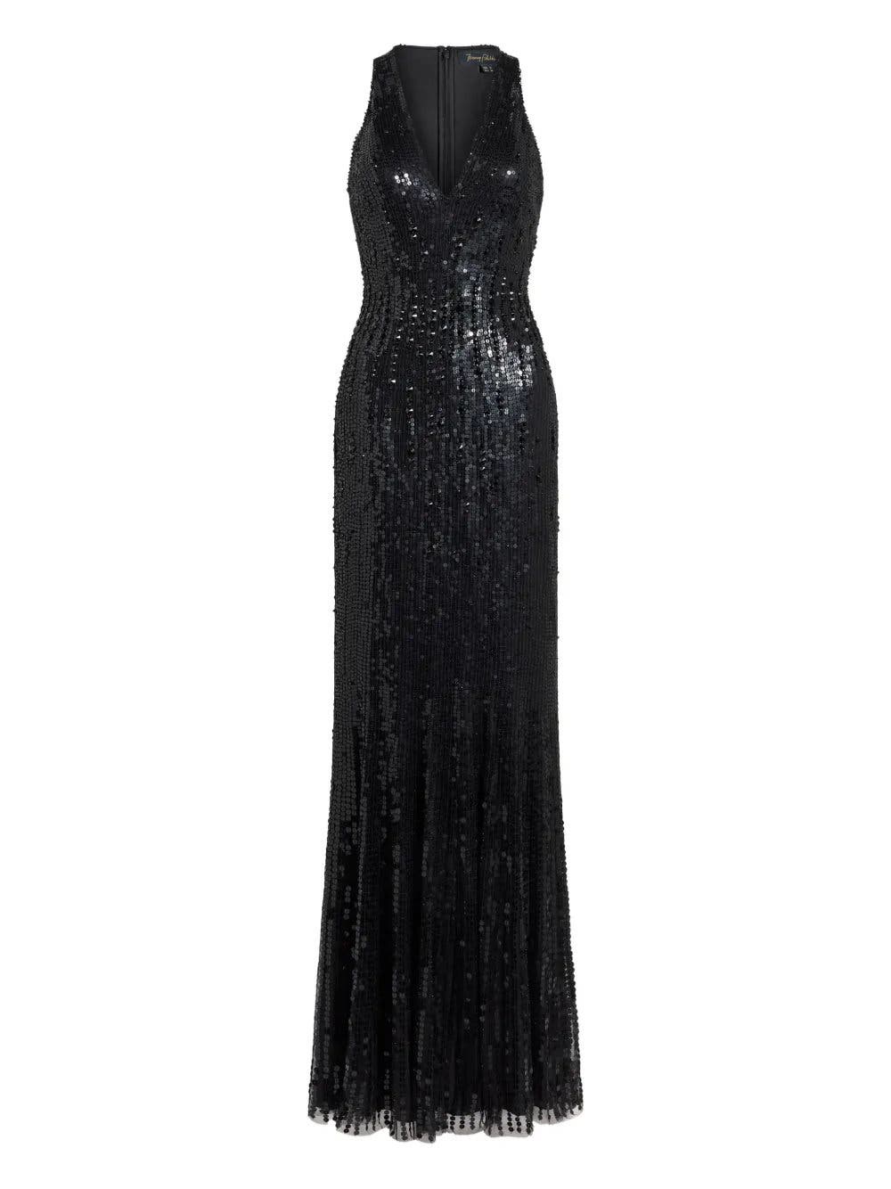 Black Flower Sequined V-Neck Maxi Dress - image 2
