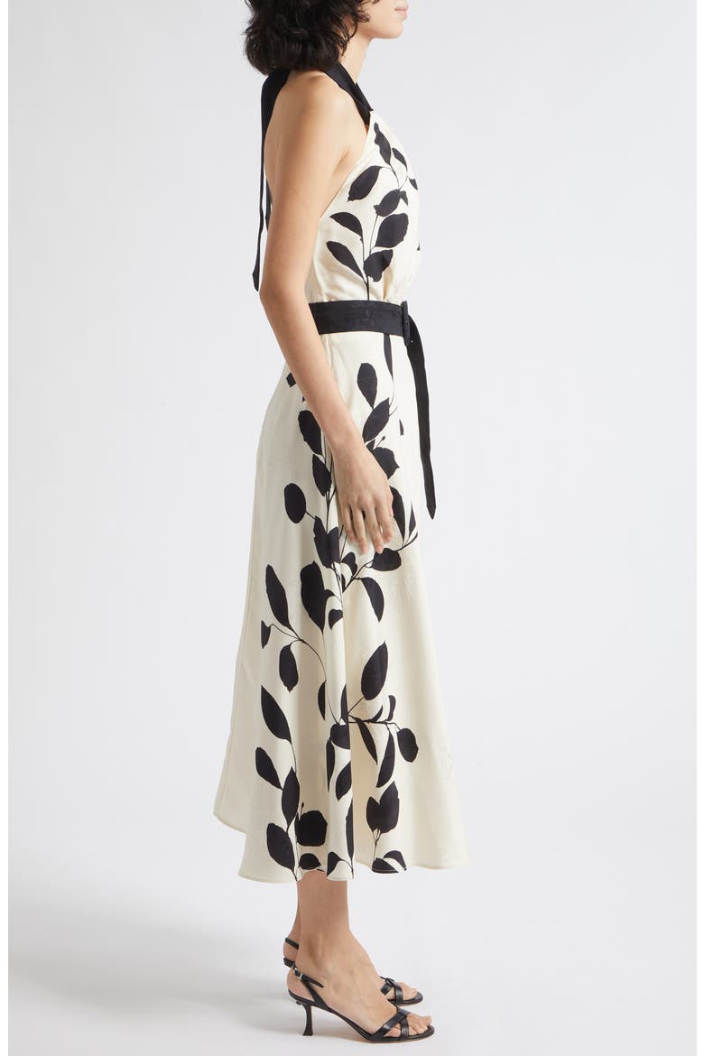 Libby Floral Jacquard Halter Neck Midi Dress, Alternate, color, IVORY/ BLACK