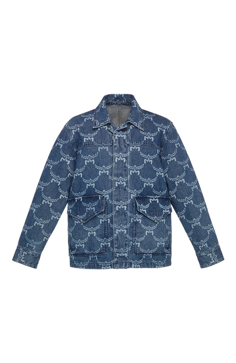 MCM Lauretos Monogram Denim Jacket, Alternate, color, Indigo