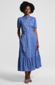 Lands' End Light Weight Denim Tiered Midi Dress