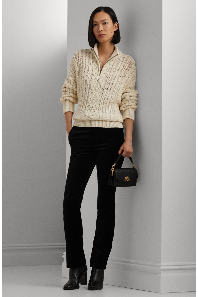 Fisherman Cotton Quarter Zip Sweater, Alternate, color, MASCARPONE CREAM